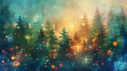 Abstract painting of a forest with colorful lights and bokeh - Powered by Adobe
