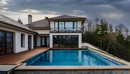 Fototapeta premium Luxury house exterior with pool