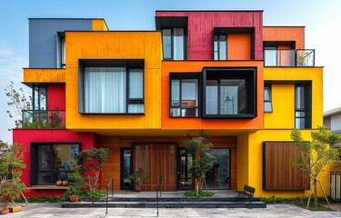 Brightly colored modern architecture created with Generative AI technology