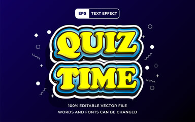 Editable Text effect Quiz Time yellow color 3D, perfect for banner education design element
