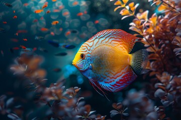 Captivating beauty. Discus fish (symphysodon aequifasciatus) in aquarium with stunning color patterns