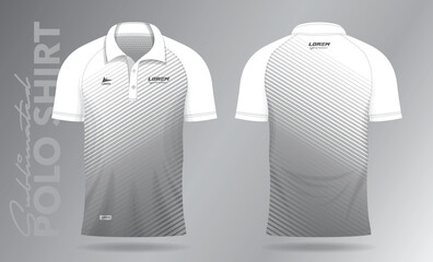 Sublimation white polo shirt mockup template design for badminton jersey, tennis, soccer, football or sport uniform