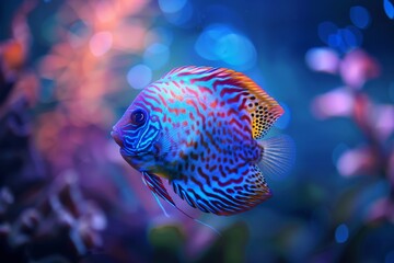 Mesmerizing elegance. Discus fish (symphysodon aequifasciatus) displaying beautiful color patterns in aquarium
