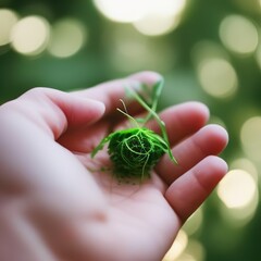 Hand Holding Fresh Green Plant Seedling in Nature