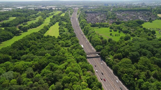 A short Aerial flyover of a British Motorway, the M5 near Birmingham