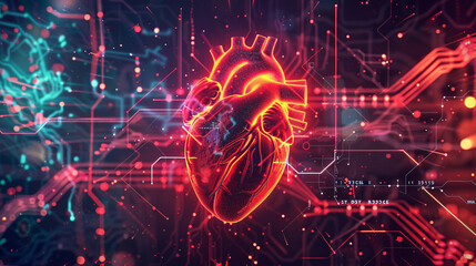 Human Heart with Digital Circuitry Background