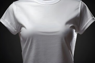 White T shirt mockup cotton apparel, isolated with green leaves flower on background. Design plain Tshirt template, T-shirt business print presentation mock up Top view flat tee lay. 