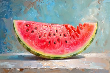 Close-Up of a Fresh Watermelon Slice on a Rustic Table During Daytime