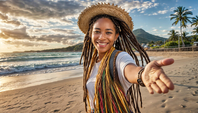 Afrodescendant Woman Inviting to the Beach