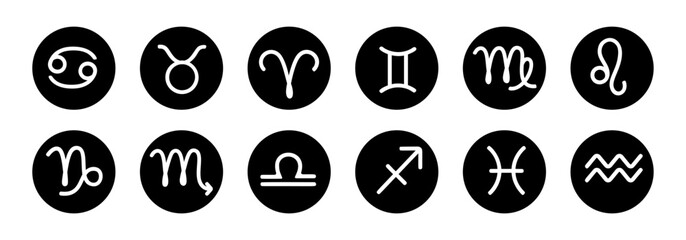 Zodiac vector symbol collection. Horoscope astrology icons.