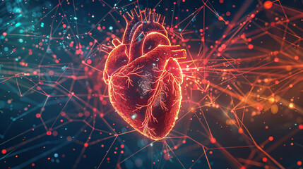 Digital Illustration of a Human Heart with Neural Connections