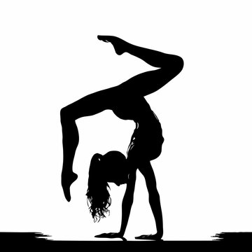 recommend clip art: Elegance in Balance: A High Contrast Silhouette of a Woman in a Handstand Pose, Capturing Minimalist Yoga Grace Against a White Background