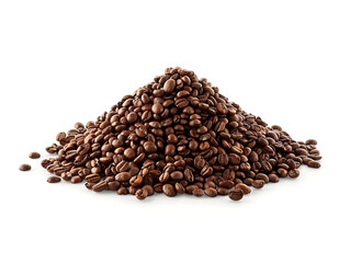 Heap of coffee beans on white background