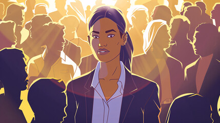 Illustration of a woman in a crowd of people