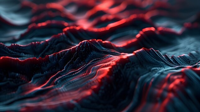 Dramatic Volcanic Landscape with Molten Lava Flowing across Rugged Terrain