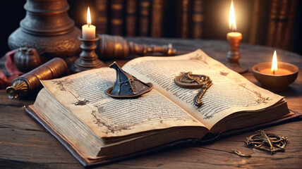Magic book icon depicted as an old fantasy wizard game vector. Features ancient alchemy paper for witchcraft, representing an antique library grimoire assets illustration isolated. Generative AI.