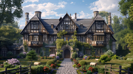 European British style characteristic building england house exterior architectural design building exterior illustration