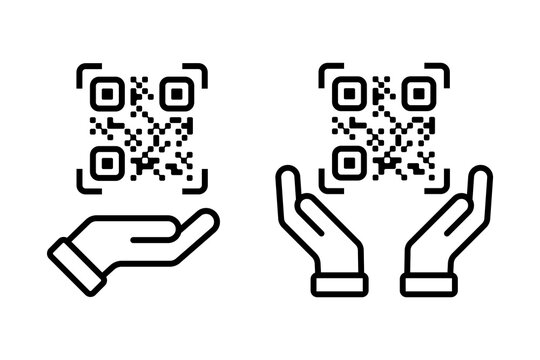 Scan QR code icon vector set. Commercial, industrial code with hand symbol