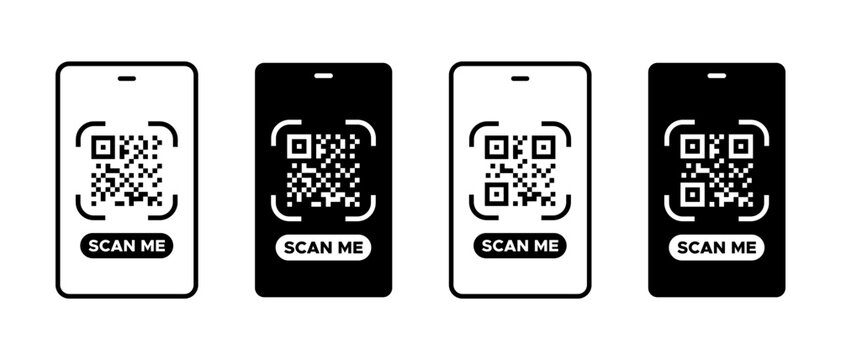 Scan QR code icon vector set. Commercial, industrial code with smartphone symbol