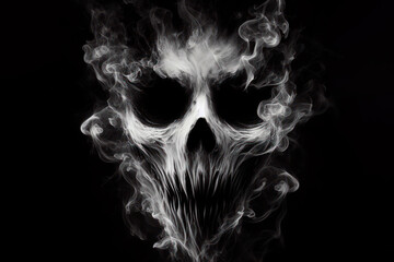 Fototapeta premium Scary ghost face with black and white smoke on a black background