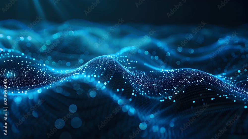 Poster mesmerizing cosmic waves of digital luminescence and flowing particles in futuristic cyberscape