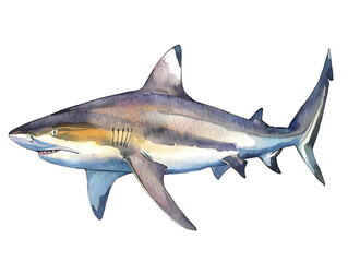 Obraz premium Hand drawn watercolor illustration of a blacktip reef shark
