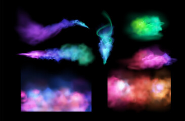 Colored smoke plumes set. Vector illustration