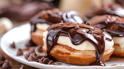 Classic dessert made of chocolate filled pastry covered in icing a delightful treat
