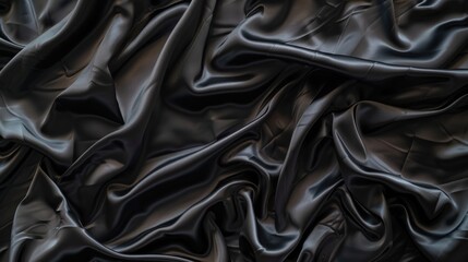 Obraz premium Texture background of crumpled black satin fabric
