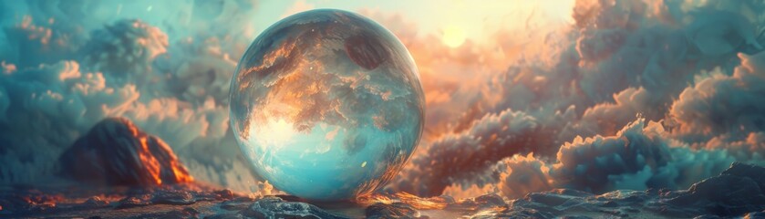 colorful cloudscape with a glowing sphere in the center