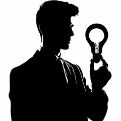 Illuminating Innovation: Dramatic Silhouette of a Person Holding a Glowing Light Bulb, Symbolizing Creativity and Inspiration