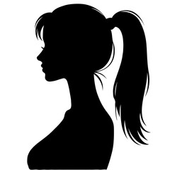 Graceful Elegance: Monochrome Minimalist Silhouette of a Woman with Flowing Hair in Strong Shadows