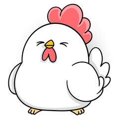 fat white rooster happily welcoming the morning