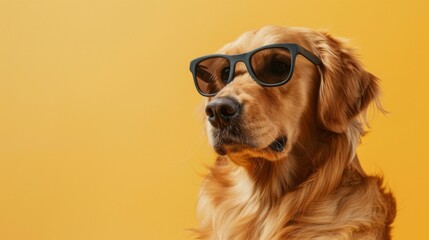 A golden retriever dog wearing sunglasses cute pet animal background