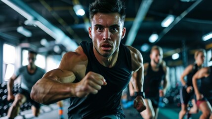 Fitness Instructor Leading Intense Gym Workout
