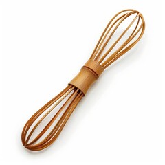 Bamboo whisk with a natural wood grain handle, isolated solid white background of, without shadow, single object, detailed, PNG dicut style