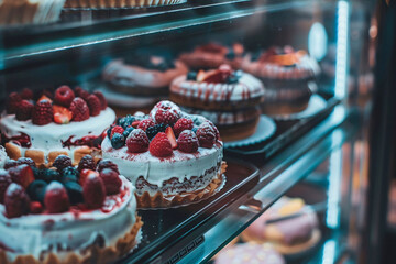 Variety of Cakes and Pastries in Bakery Case