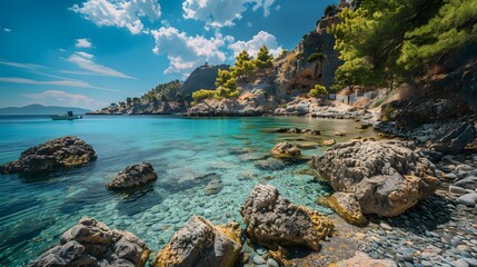 Obraz premium Beautiful beach views in Greece, Clean and beautiful, which in Generate AI