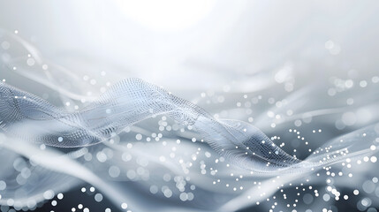 Grey white abstract background with flowing particles. Digital future technology concept . Generative AI.