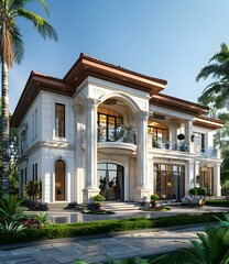 A magnificent two-story house with a beautiful exterior