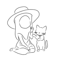 girl talking with cat