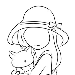 girl holding a cat lineart 