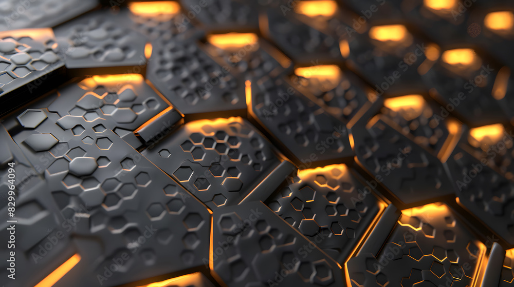 Poster hexagonal abstract metal background with light. generative ai.
