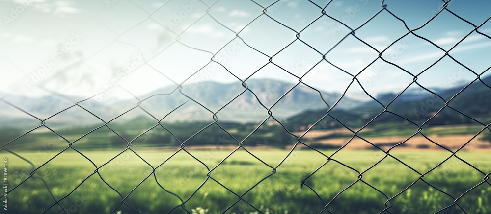 Aufkleber The background of the image is a blurred nature scene with a fence in the foreground leaving empty space for text or other elements. with copy space image. Place for adding text or design