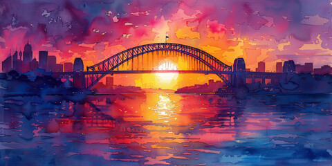 Obraz premium Sydney Harbour Bridge, abstract watercolor