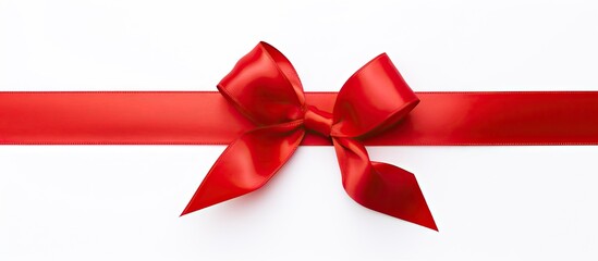 A copy space image of a dazzling red satin ribbon displayed on a pristine white background in a studio setting