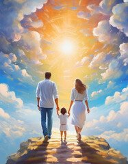 Christian family walking towards heaven