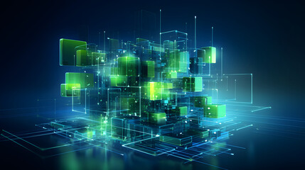 Digital blue and green modern abstract geometry poster background