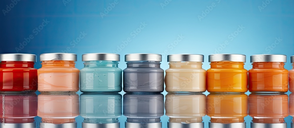 Leinwandbilder jars of body cream displayed on a colorful background providing an appealing copy space image
