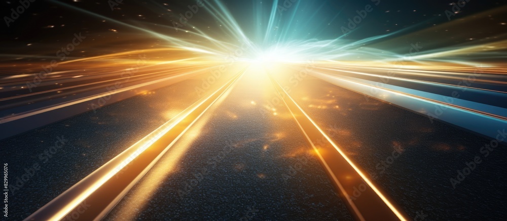 Aufkleber golden light trails in the background with track marks of lights ample space for copy in the image